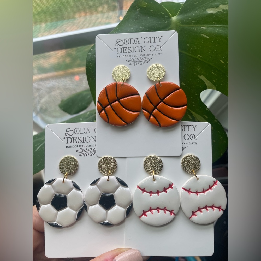 Sports Ball Earrings Set - Basketball, Soccer, Football, Softball and Baseball